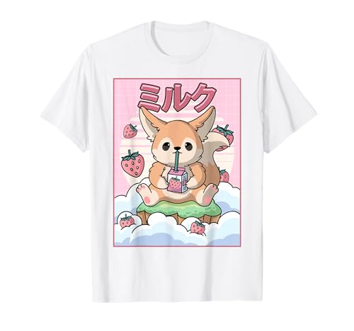 Kawaii Fennec Fox Strawberry Milk Japanese Aesthetic T-Shirt
