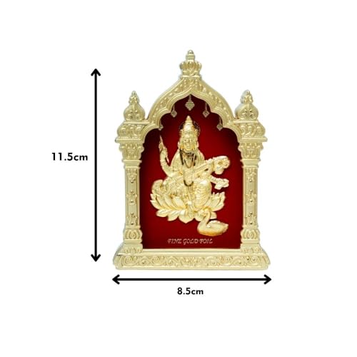 Image of EKA Temple Series Saraswati Maa Tabletop|Gold Foil Goddess Saraswati |Showpiece for Study Table, Home Temple & Office Decor|Ideal Gift for, Festivals & Housewarming- 9cm x 4cm x 11cm
