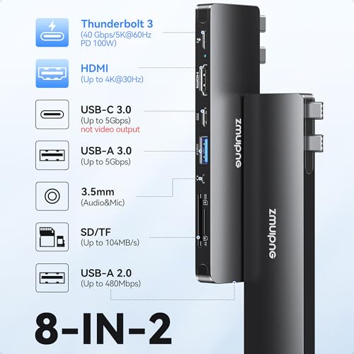 Image of USB C Hub Adapter for MacBook Pro /Air M5 M4 M3 M2 M1 2025-2018 13 inch 15 inch 16 inch | 8 in 2 MacBook Accessories Multiport Adapter Dongle with HDMI 4K, Thunderbolt 3, USB C&A Data Ports, SD /TF, Audio