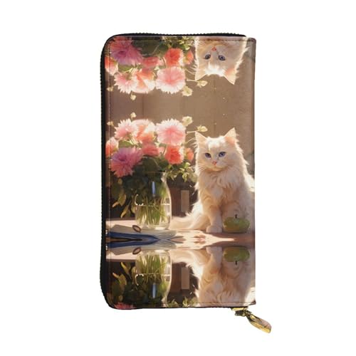 Portefeuille voyage cuir chat blanc 19cm pour sécuriser vos cartes avec élégance