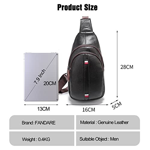 FANDARE Genuine Leather Sling Bag for Men Chest Shoulder Crossbody Hiking Backpack Vintage Cover Pack Hiking Small Rucksack Waterproof Sling Backpack for Business Travel Bicycle Sport Gym Pack Brown - Image 3