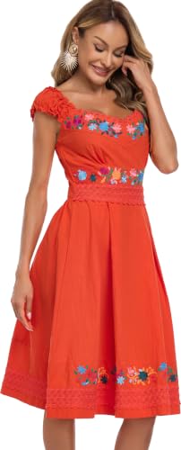 Image of Women's Mexican Dress Embroidered Causal Lace Party Dress