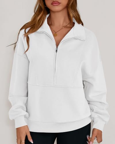 KIRUNDO Sweatshirt for Women 2026 Fall Half Zip Pullover Oversized Fleece Mock Neck Hoodies Fashion Outfits Winter Clothing(White, Small) — view 6