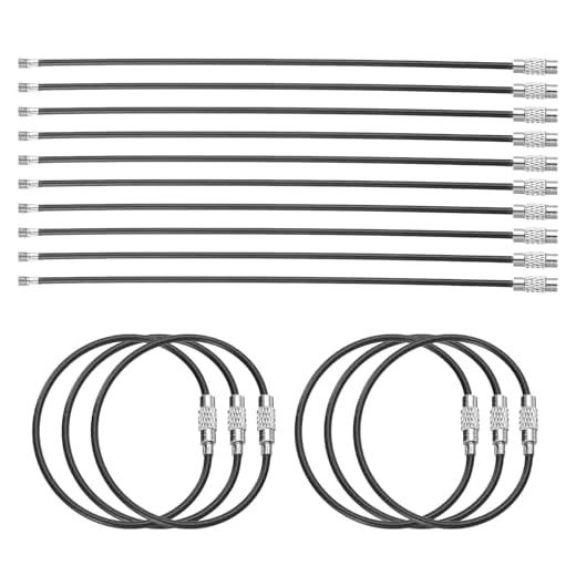 16pcs Wire Keychain Cable 6" Plastic Coated 1.5mm Stainless Steel Key Ring Cable Loop Rings for Hanging Luggage Tags Key ID Tags, Black