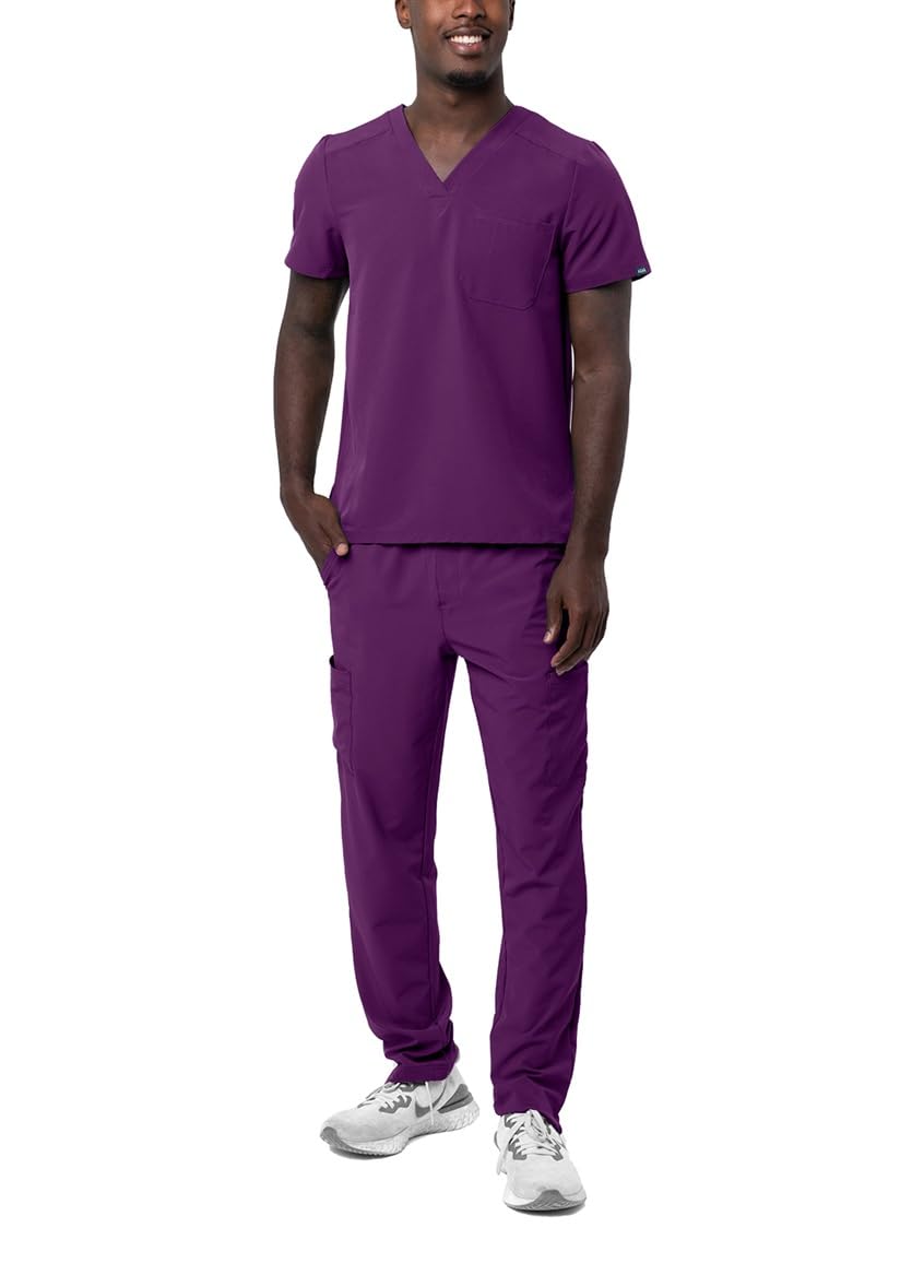 Adar Addition Go-Basic Scrub Set for Men - Classic V-Neck Scrub Top Cargo Scrub Pants - A9300