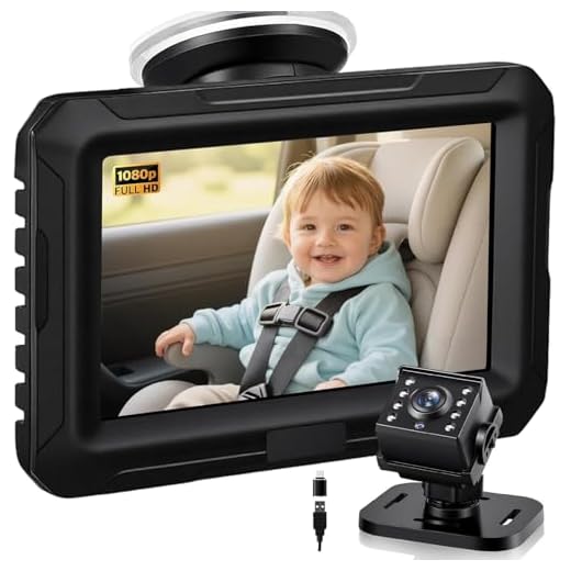 Zacro Baby Kamera Auto, Spiegel Auto Baby Rückbank 1080P, USB-C Plug-and-Play, Baby Autospiege mit HD Nachtsicht und 150° Betrachtungswinkel, Auto Rücksitzspiegel, Babyspiegel Rückansicht Monitor
