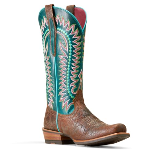 ARIAT Women's Derby Monroe Western Boot, Turquoise Nights/Shore Tan, 6 Wide