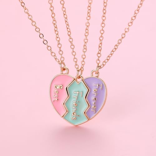 BFF Necklace for 3, Heart Broken Stitching Magnetic Best Friend Pendant for Women Friendship Jewelry Gift4