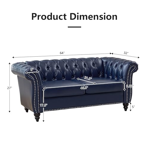 Image of QHITTY Accent Sofa, Chesterfield Loveseat Modern Leather Couch Upholstered Sofa with Tufted Back for Living Room Furniture (Blue)