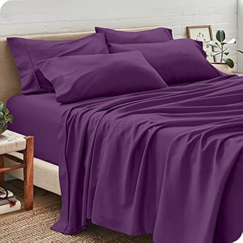 Safhome Split King Sheets for Adjustable Bed 1000 Thread Count 7 Piece Egg Plant 24 Inches Extra Deep Pocket 100% Egyptian Cotton Hotel Quality Split King Bedding Sheets & Pillowcases Cover