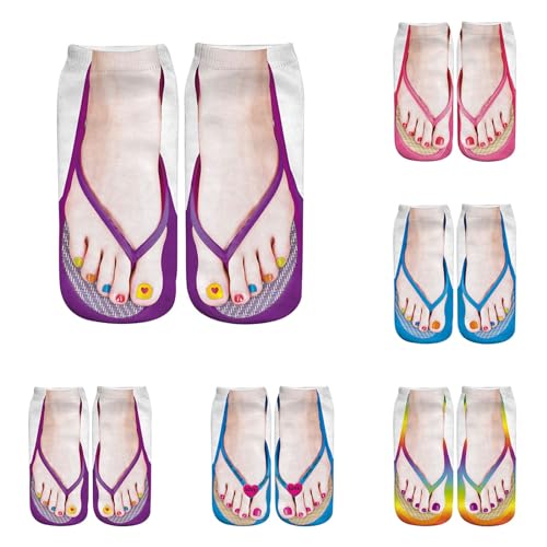 Womens Girls Funny Ankle Socks Fun Novelty 3D Print Pattern Flip Flops Cute Socks Look Like Shoes Fun Gifts4