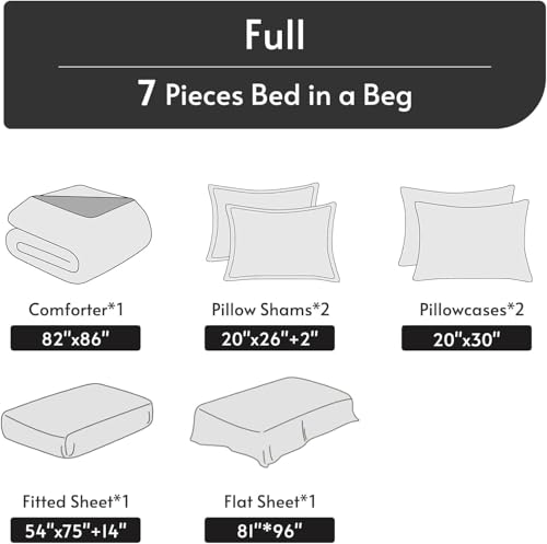Image of MUXHOMO Multi Flower Full Comforter Set, Elegant Floral Print Bed in a Bag 7 Pieces, Ultra Soft & Breathable Reversible Botanical Pattern Bedding Set with Comforter, Sheets, Pillowcases, and Shams