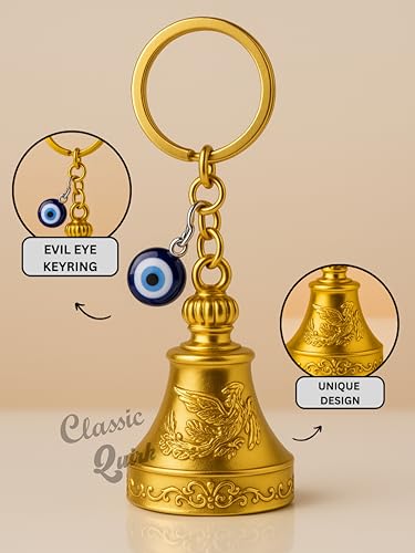 Image of Evil Eye Hooked Guardian Bell Keychain - Protective Lucky Charm Bell with Clip Hook for Bike, Car, Key & Bag | Spiritual Good Luck Talisman Gift