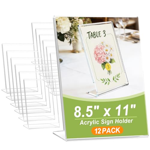 SVOPY Acrylic Sign Stand Holder - 8.5x11 Inches Plastic Acrylic Literature Holders, 12 Pack Sign Holders Suit for Flyer, Magazine, Pamphlet, Booklet Display