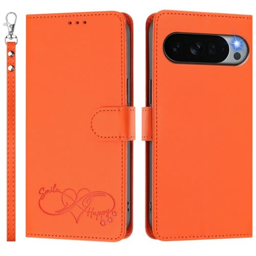 Étui Google Pixel 5 orange en cuir à rabat magnétique et fentes cartes
