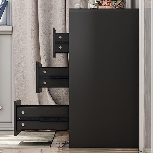 Hitow 9 Drawer Dresser for Bedroom with Deep Drawers, Large Floor Wood Dressers & Chest of Drawers Handle Free, Modern Black Long Dressers for Closet Living Room (63\" W x 15.7\" D x 31.5\" H)