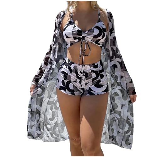 Image of SSoShHub Babydoll Lingerie Bodysuit Swimwear Mini Chemise Mesh Wedding Robe with Bikini Nightie Bridal Nightdress with Bra, Panty and Robe 3 Piece Set