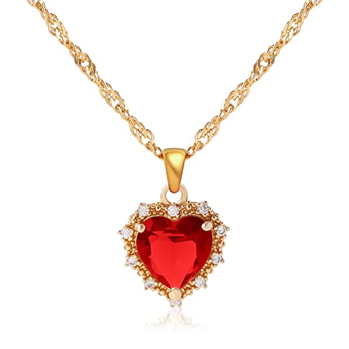 MISS RIGHT Crystal Love Heart Necklace for Women 14K Gold Plated with Birthstone Charm Pendant Necklace, Jewelry Gifts for Women, 16