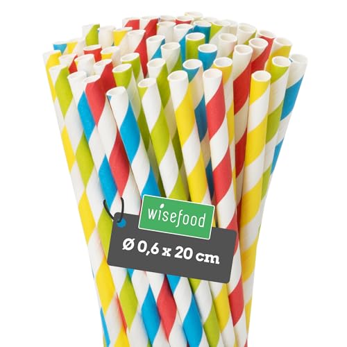 Wisefood Strohhalme Papier [20 cm Ø 6] Party Deko [bunt] alternative Strohhalme Plastik-frei für Geburtstag Hochzeit DIY [100 Stk.] für Cocktail Getränke Cola Energy Drink Wasser Limo BIO