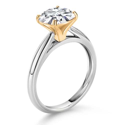 Gem Stone King 925 Sterling Silver and 10K Yellow Gold White Moissanite Solitaire Engagement Ring For Women (2.40 Cttw, Cushion 8MM, Gemstone Birthstone, Available In Size 5, 6, 7, 8, 9)3