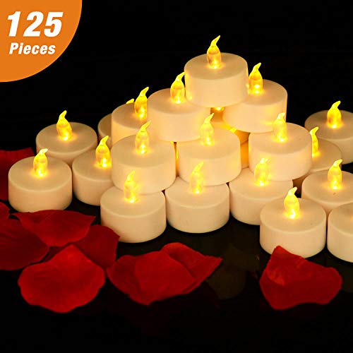 RY King 125 Pack Flameless Tea Lights Candles Warm Yellow 100+ Hours Battery