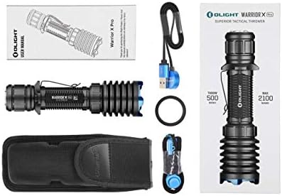OLIGHT Warrior X Pro Recharageable Tactical Torch Flashlight Max 2100 Lumens 500 Meter Throw Magnetic Tail Switch Light, 3 Meter Drops Vibrating Power Indicator with Battery for Hunting
