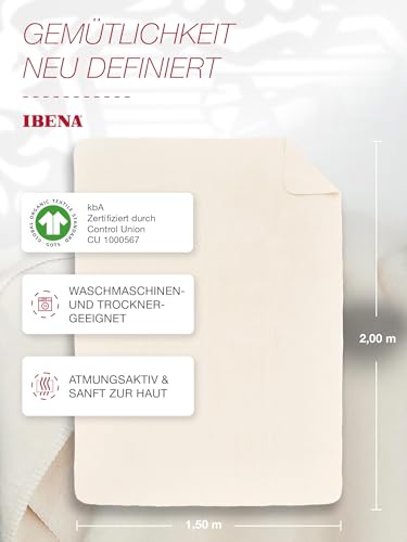 Ibena Malaga Bio Wolldecke 150x200 cm – 100% Baumwolle, Made in Germany, Baumwolldecke wollweiß