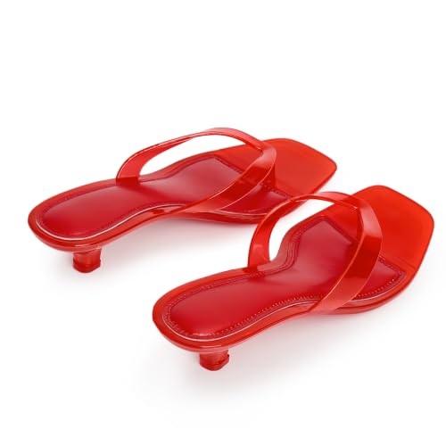 Image of Dsevht Kitten Heels for Women Jelly Square Open Toe Sandals Flip Flop Heel Summer Low Heeled Thong Sandals