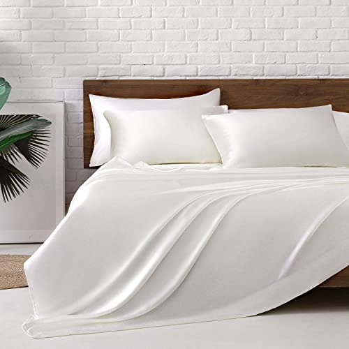 Image of MR&HM Satin Bed Sheets, Full Size Sheets Set, 6 Pcs Silky Bedding Set with 15 Inches Deep Pocket for Mattress (Full, Ivory)