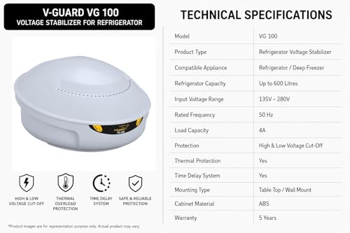Image of V-Guard VG 100 Voltage Stabilizer for Refrigerator & Water Dispenser upto 600L (Range: 135-280 V; 4 A)