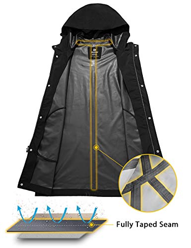 Wantdo Men's Long Rain Jacket Packable Hooded Windbreaker Rain Wear Black M
