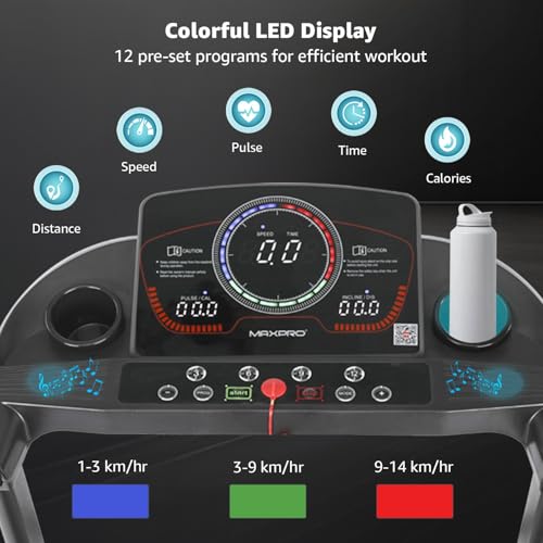 Image of MAXPRO Impact Run 5HP Peak DC Motor Multifunction Foldable Treadmill for Home Gym with Massager, 6 Level Incline,Max.Speed 14km /hr,Fit Show App,Running Machine for Home use with LED Display(PTM600M)