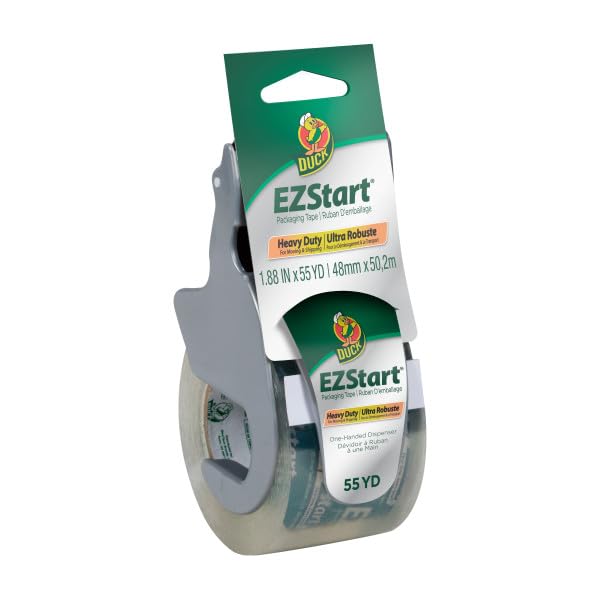 Image of Duck EZ Start Clear Packing Tape with Dispensers - 6 Rolls of Quiet Easy Start Packaging Tape for Boxes, Shipping, Moving & Storage, 1.88 Inch x 55 Yards Each (1259457)