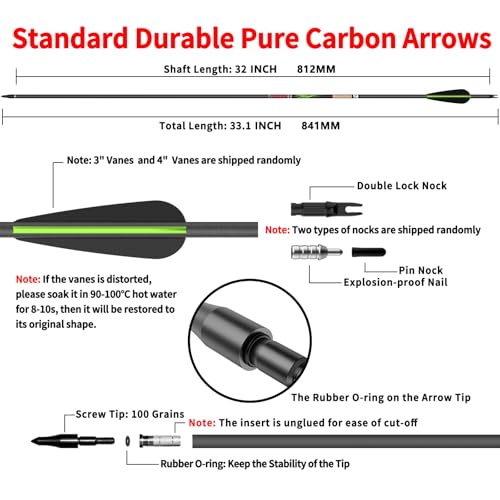 Image of sanlida 100% Pure Carbon Hunting Arrows, Olympic-Grade 10 Spines Deflection (Unique), 0.001 inch /0.003 inch /0.006 inch Straightness, Buy 12 Get 12 Free /Buy 6 Get 6 Free, for Compound & Recurve Bows (12 /24PCS)