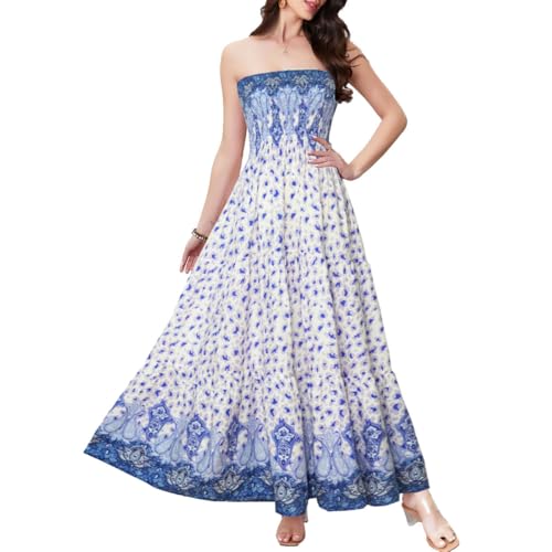 Image of Women's Summer Strapless Tube Top Maxi Dresses Off Shoulder Boho Beach Long Dress