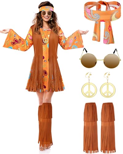 SATINIOR 70s 60s Hippie Costume Set 70s Dress Outfits Accessories...