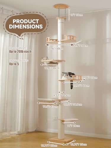Torre Para Gatos De Piso A Techo Ajustable De 5 Niveles miniatura 2