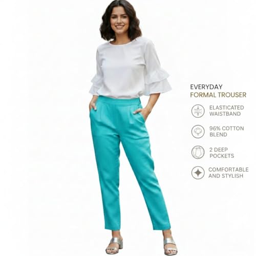 Image of DIGITAL SHOPEE Women Regular Fit Elastic Waist Full Length Cotton Formal Trouser for Casual Wear, Office Wear
