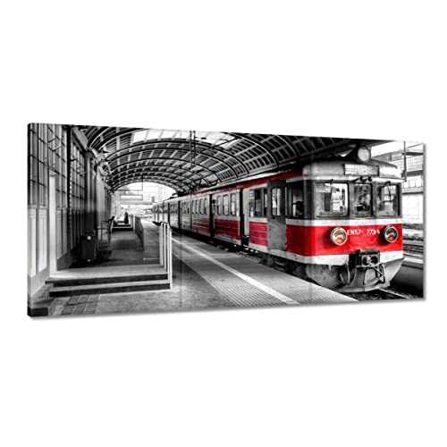 Tableau imprimé sur toile train à la gare cadre deco murale géant pour salon bureau de 150x70cm