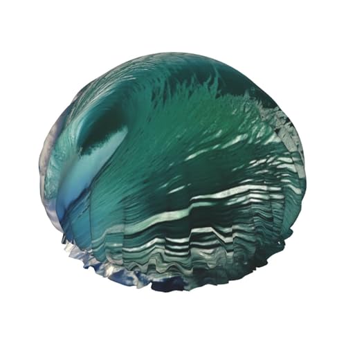 Big Ocean Wave Shower Cap for Women Reusable Waterproof Shower Bonnet Washable Elastic Band Bath Hair Hat Double Layered Bath Cap Extra Large for Long Hair