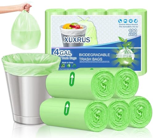 XUXRUS 100 Bolsas de Basura Verdes 15L (50x55cm) – 5 Rollos, Resistentes, Antifugas y Antidesgarro, Ideales para Cocina, Baño y Oficina