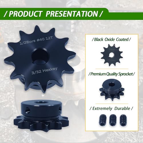Image of 40BS20-3 /4 Roller Chain Sprocket with 3 /4 inch Bore 20 Tooth, Black Oxide Finish, Includes 2 Set Screws and 1 Key, Heavy Duty Drive Sprocket for #40 Chain