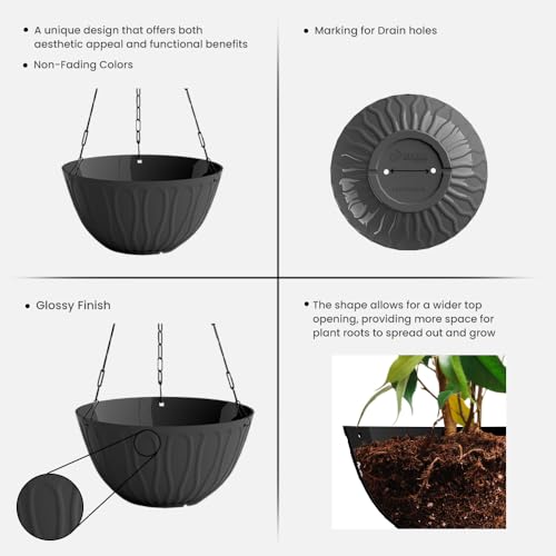 Image of YUCCABE ITALIA SHERA Hanging Wave 8 INCH, Plastic Flower Pot with Drainage Holes Round Planter Pot Suitable for Inddor Outdoor Kitchen (Grey, Pack of 3)