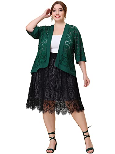 Image of Agnes Orinda Plus Size Cardigans for Women 3 /4 Sleeve Open Front Lightweight Sheer Shrug Lace Bolero Cover Up