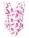 Eledobby Kleinkind Mädchen Einteiler Bademode Kinder Rüschen Badeanzug Kinder Strampler Badeanzug Badeanzüge Rosa Wassermelone 2-3 Jahre