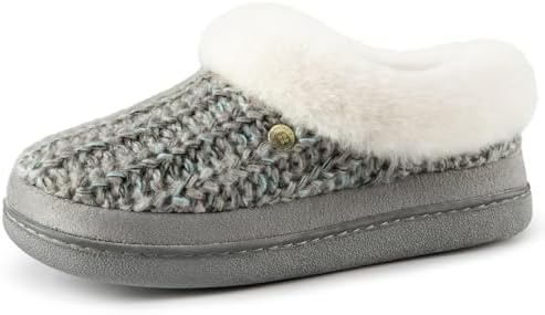 HomeTop Women's Bootie Slippers Warm Soft Memory Foam Non-slip Indoor House Shoes with Fuzzy Collar