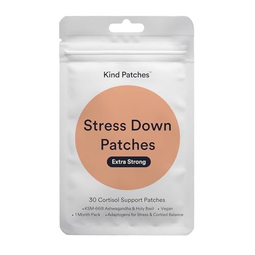Kind Patches Stress Down Patches Extra Strong with KSM-66 Ashwagandha Extract, L-Theanin, Holy Basil Extract, and Omega-3 EPA – 30 Count