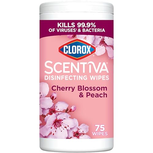 Image of Clorox Scentiva Disinfecting Wipes, Cherry Blossom and Peach, Antibacterial, 75 Count