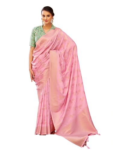 Image of SWORNOF Women's kanjivaram banarasi silk saree Zari Woven for festival Wedding silk with rich pallu Design sarees for women with Unstitched blouse piece