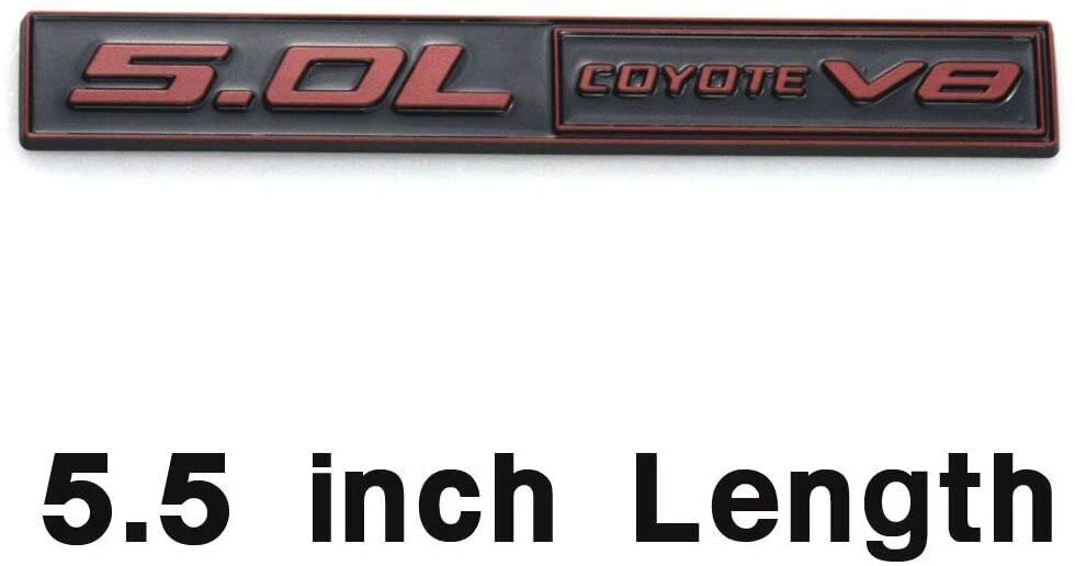 Image of 2pcs 5.0 Coyote V8 Emblem 3D Trim Fender Hook Trunk Badge Decal Sticker Nameplate Replacement for 150 Mustang (Black Red)